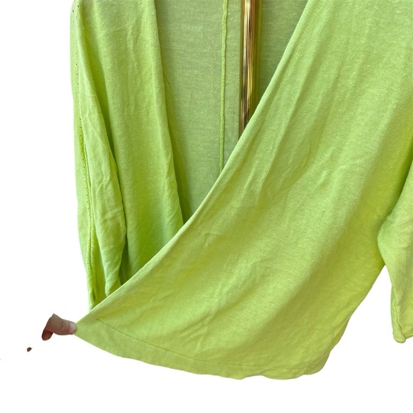 J. Jill Chartreuse Linen Blend Cardigan Sweater Lightweight Open Front - Picture 4 of 9